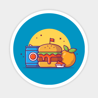 Burger with Soda, Ketchup, and Orange Fruit Cartoon Vector Icon Illustration Magnet